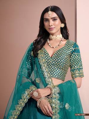 Turquoise Art silk blend Designer Lehenga With Blouse 4