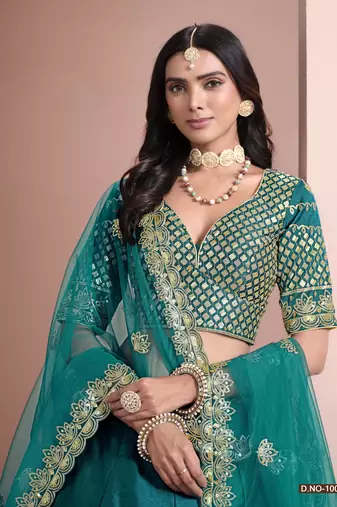 Turquoise Art Silk Designer Lehenga With Blouse