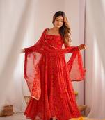 Designer Pure Soft Lightweight Chiffon Bandhej Fully Flair Gown, With Dupatta Pent