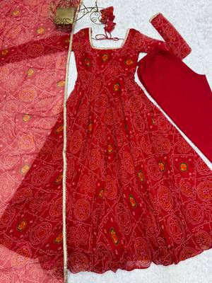 Designer Pure Soft Lightweight Chiffon Bandhej Fully Flair Gown, With Dupatta Pent 8