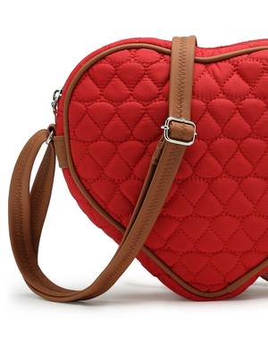 red tan polyester sling bag with chevron quilting 8