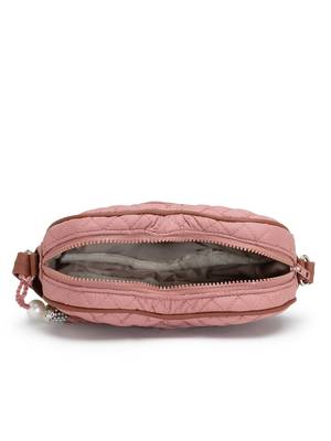 dusty pink polyester sling bag with chevron quilting 7