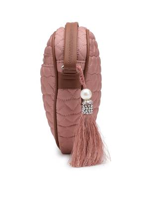 dusty pink polyester sling bag with chevron quilting 11