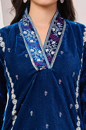 Navy blue velvet suit set
