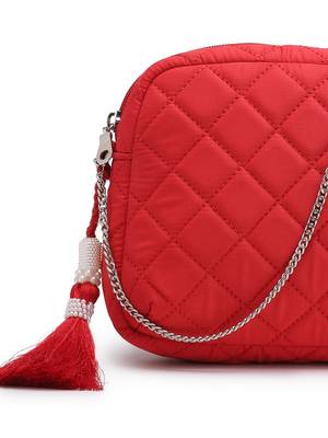 red polyester sling bag with diamond quilting 8