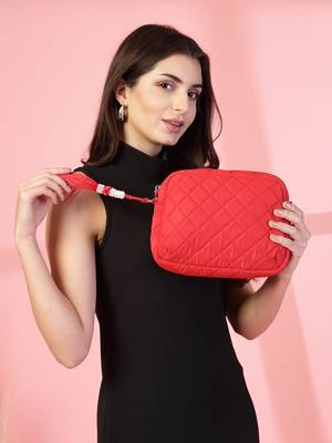 red polyester sling bag with diamond quilting 9