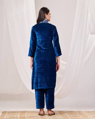 Navy blue velvet suit set 5