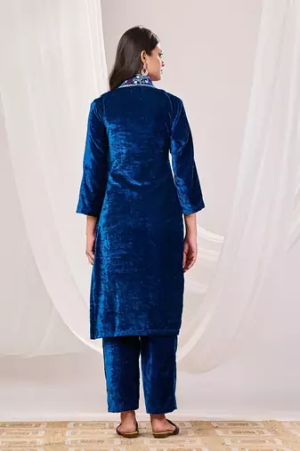 Navy blue velvet suit set