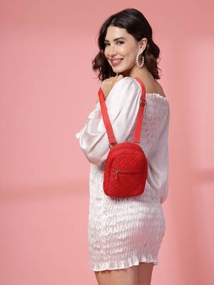 uno valentine red polyester diamond quilted sling bag 9