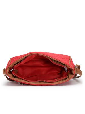 red tan polyester vegan leather sling bag 7