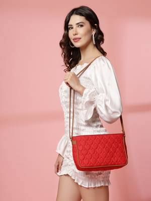 red tan polyester vegan leather sling bag 9