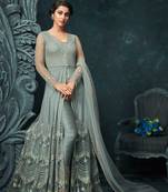 Blue emboridery zari dimaond net abhaya pant suit -(Size upto 42")