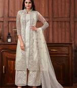 White emboridery, zari net straight pant suit -semi stitched