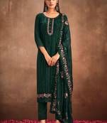 Green emboridery, secquinse chinon straight pant suit -(Size upto 42")