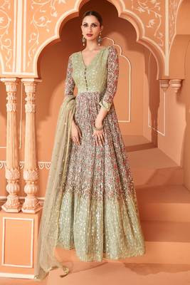 Multicolor emboridery secquins georgette anarkali suit -free size stitched(Size upto 42") 1