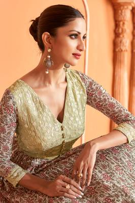 Multicolor emboridery secquins georgette anarkali suit -free size stitched(Size upto 42") 2