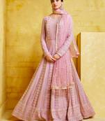 Pink emboridery zari dimond georgette anarkali churidar suit -semi stitched