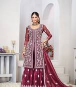 Pruple dori with sequince embroidery twill net festive palazzo straight pakistani salwar suit dupatta semi stitched