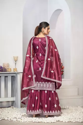 Pruple dori with sequince embroidery twill net festive palazzo straight pakistani salwar suit dupatta semi stitched