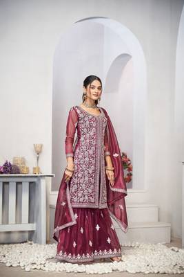 Pruple dori with sequince embroidery twill net festive palazzo straight pakistani salwar suit dupatta semi stitched 6