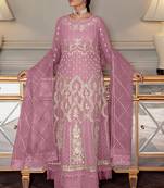 Pink zari with sequince embroidery net festive palazzo straight pakistani salwar suit dupatta semi stitched