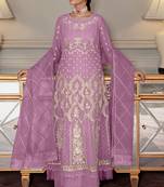 Purple zari with sequince embroidery net festive palazzo straight pakistani salwar suit dupatta semi stitched