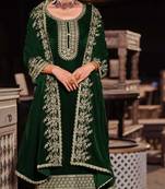 Green zari with sequince embroidery velvet festive palazzo straight pakistani salwar suit dupatta semi stitched