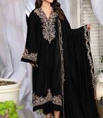 Black thread with sequince embroidery velvet festive palazzo straight pakistani salwar suit dupatta semi stitched