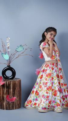 White Lengha Choli With Flower Printed 1