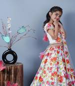 White Lengha Choli With Flower Printed