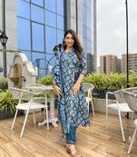 Indigo Blue Modal Silk Fabric With Gota Lace Detailing Work Design Kurta Pant And Dupatta Set