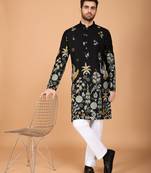 Black rayon thread & sequins embroidered work wedding ceremony festival marriage party wear straight kurta