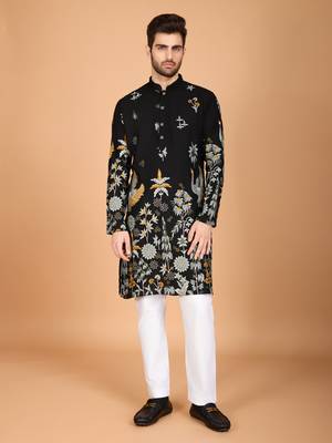 Black rayon thread & sequins embroidered work wedding ceremony festival marriage party wear straight kurta 3