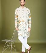 White rayon thread & sequins embroidered work wedding ceremony festival marriage party wear straight kurta