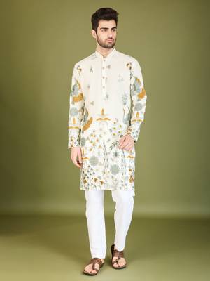 White rayon thread & sequins embroidered work wedding ceremony festival marriage party wear straight kurta 3