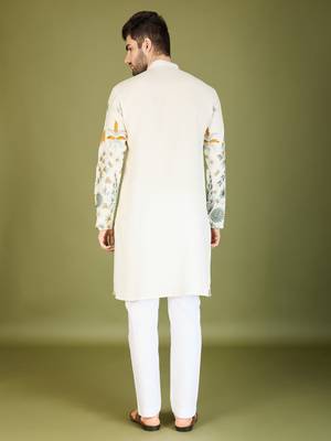 White rayon thread & sequins embroidered work wedding ceremony festival marriage party wear straight kurta 5
