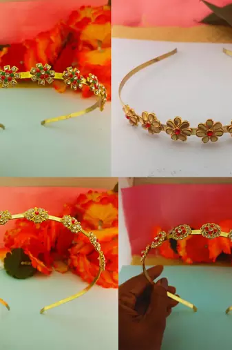 Free size material brass stone stud  hair band combo