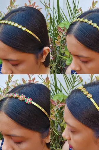 Free size material brass stone stud  hair band combo