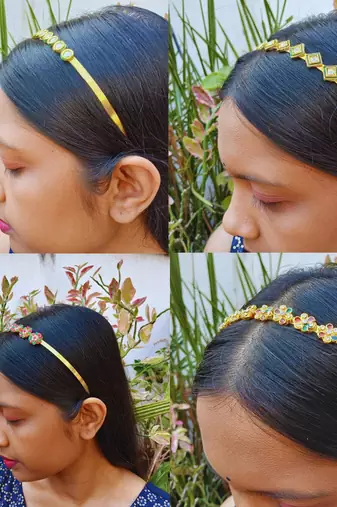Free size material brass stone stud  hair band combo