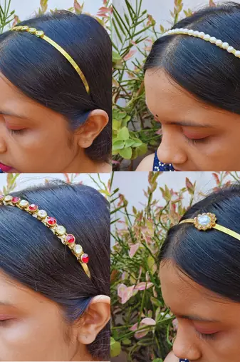 Free size material brass stone stud  hair band combo
