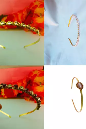 Free size material brass stone stud  hair band combo