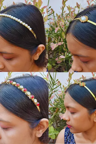 Free size material brass stone stud  hair band combo