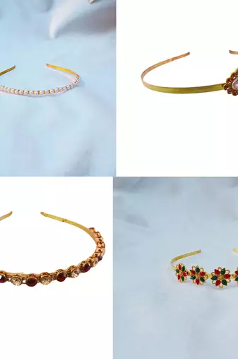 Free size material brass stone stud  hair band combo