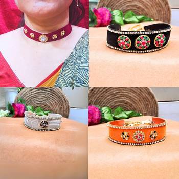Size adjusttable material velvet color multicolor  stone stud  kanthi combo 1