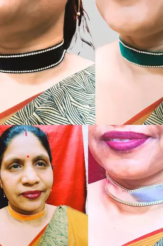 Size adjusttable material velvet color multicolor  stone stud  kanthi combo