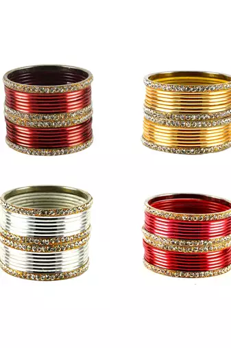 Brass multicolor  stone stud bangle combo