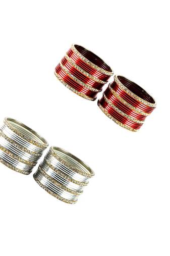 Brass multicolor  stone stud bangle combo
