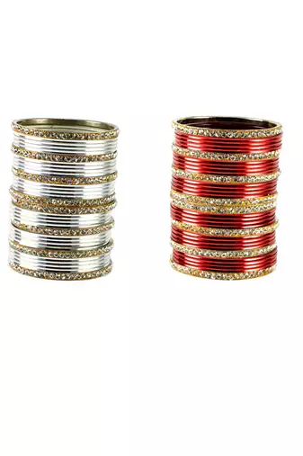 Brass multicolor  stone stud bangle combo