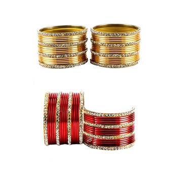 Brass multicolor  stone stud bangle combo 1
