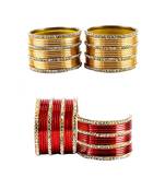 Brass multicolor  stone stud bangle combo
